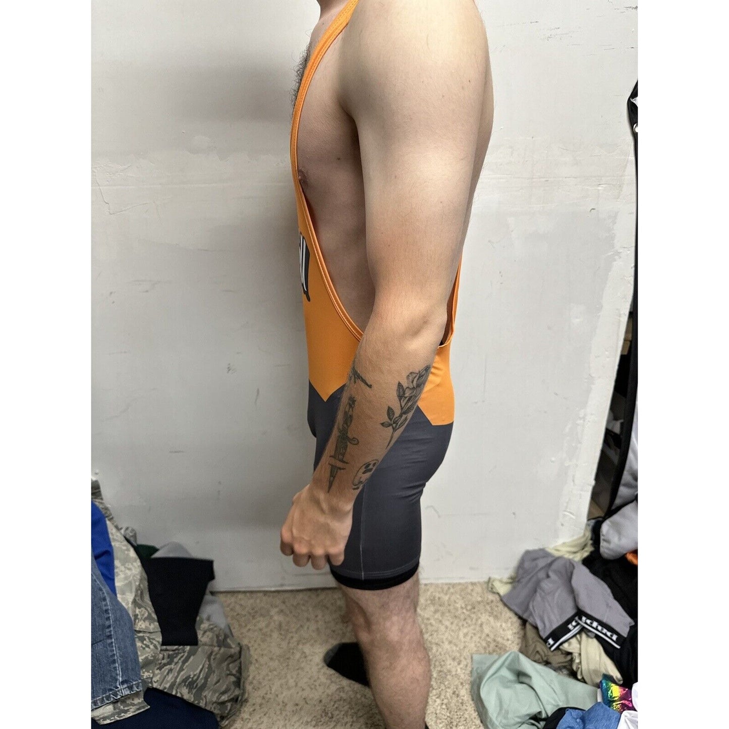 Men’s Medium Orange And Gray Tauwell Athletic Wrestling Singlet