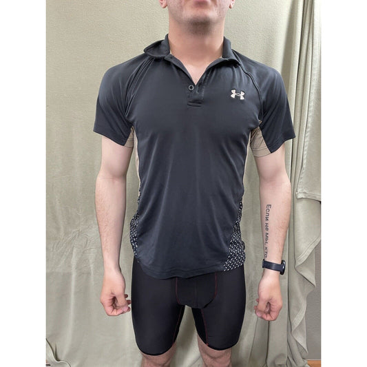 Men’s Small Under Armour Black & Tan Polo Shirt Cool Design