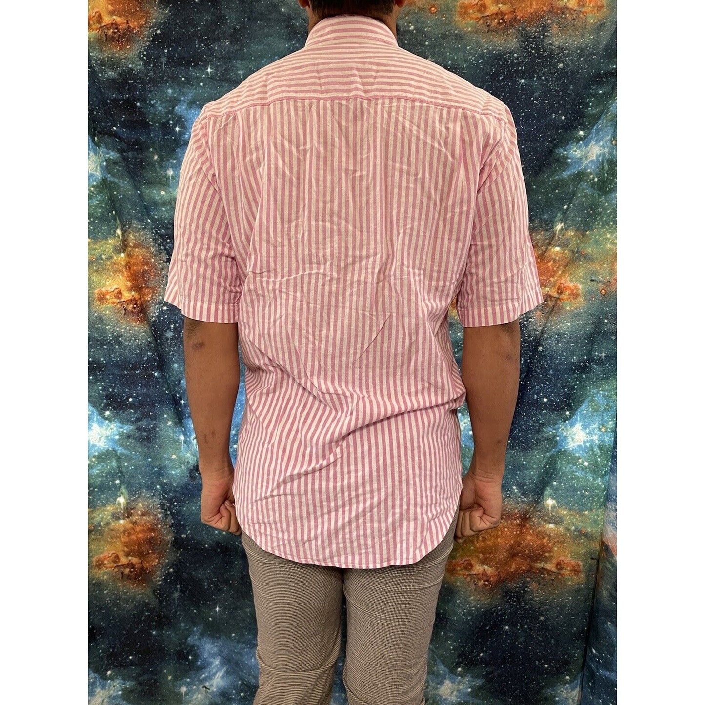 Men’s Resilio sport short sleeve pink striped medium button up shirt