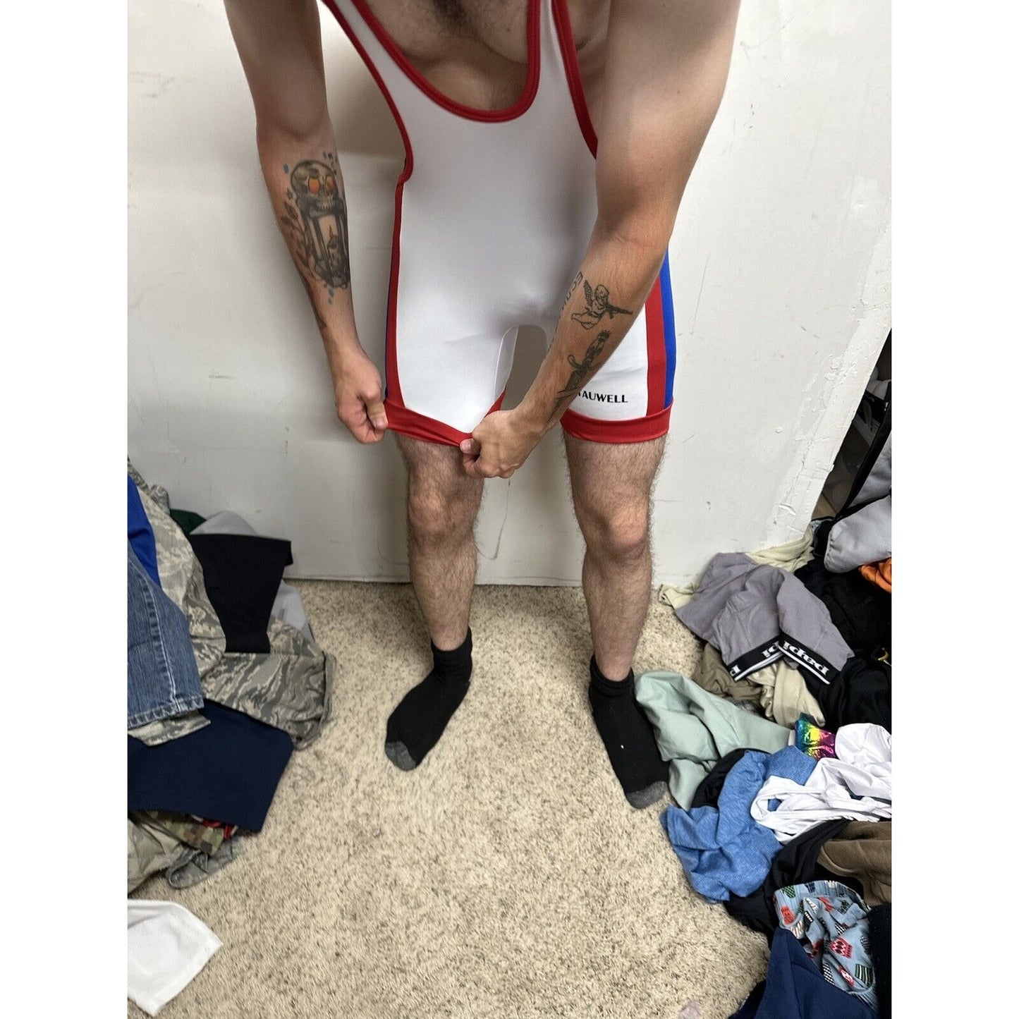 Men’s Patriotic Red White And Blue Tauwell Wrestling Singlet Large