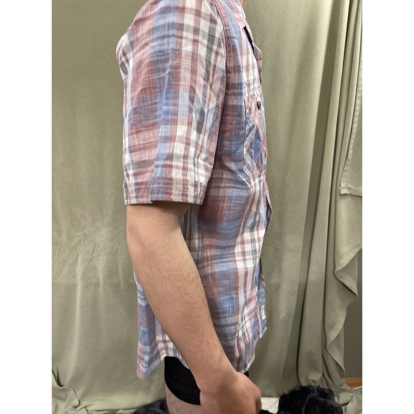 Original Weatherproof Vintage Men's Shirt Short Sleeve Button-Down Blue Plaid M