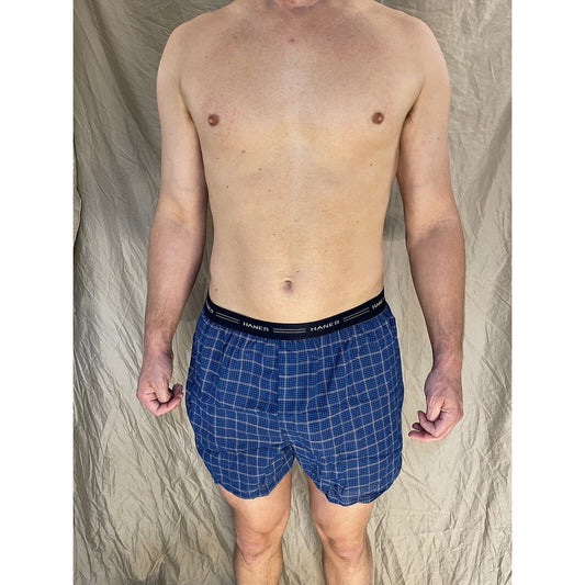 men's hanes comfort flex large blue plaid boxer shorts