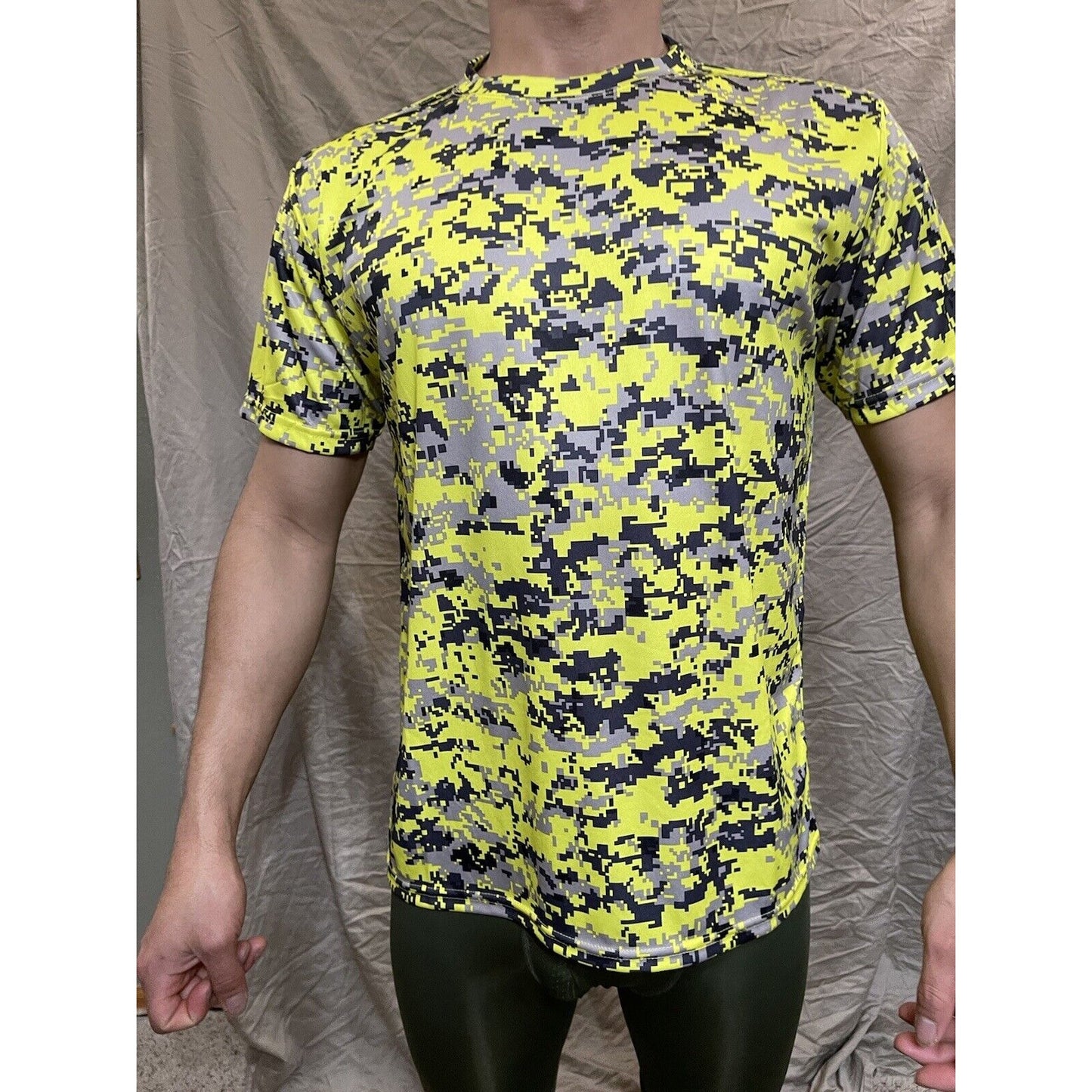 Boy's Youth Large Camo Alleson Athletic Neon Yellow Compression Workout Shirt