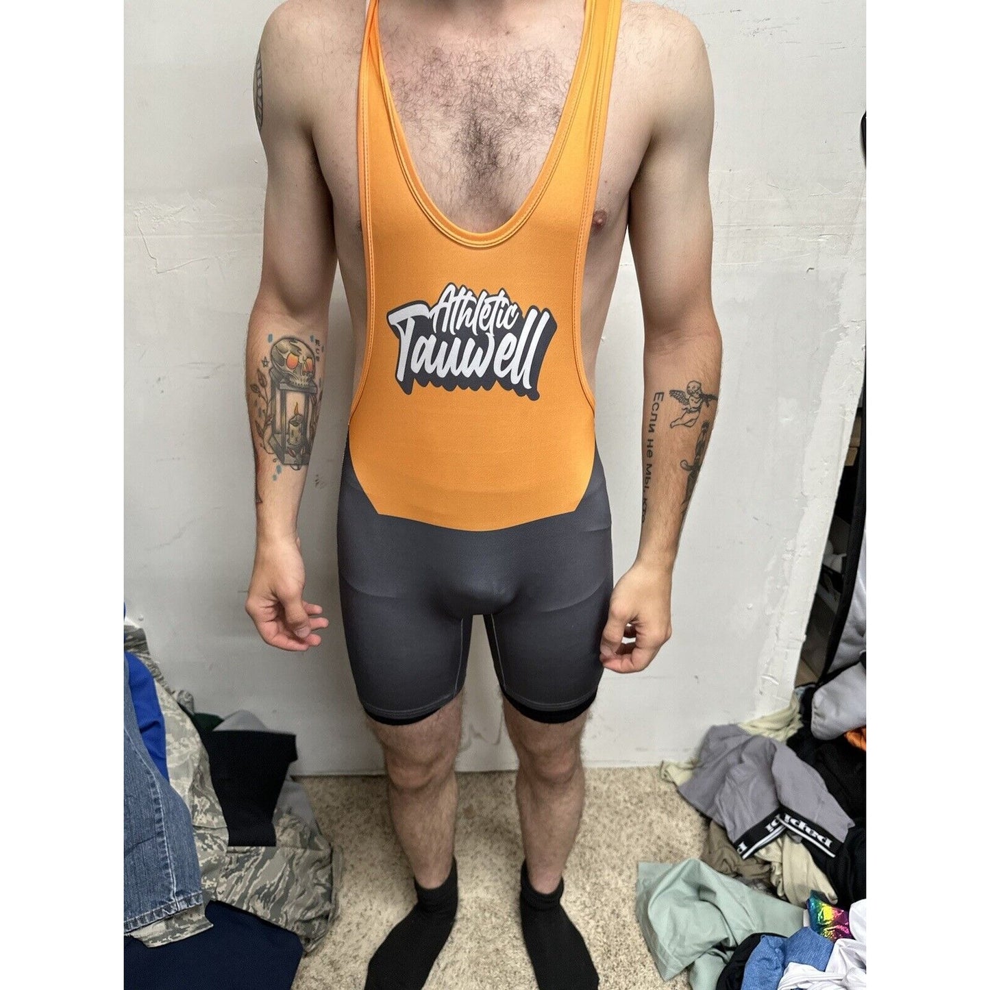 Men’s Medium Orange And Gray Tauwell Athletic Wrestling Singlet