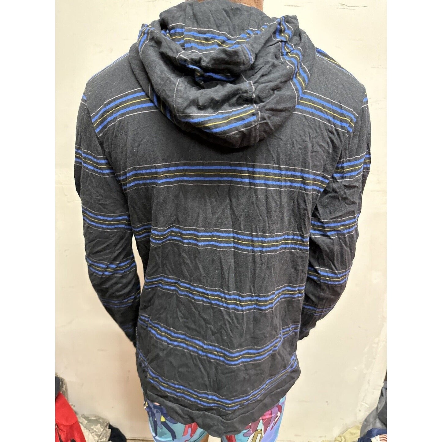 Men’s Volcom Medium Black Blue Striped Long Sleeve Hoodie