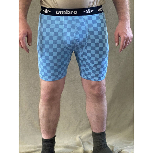 Umbro Men’s Large Sky Blue Checkerboard Cotton Stretch Boxer Briefs NEW