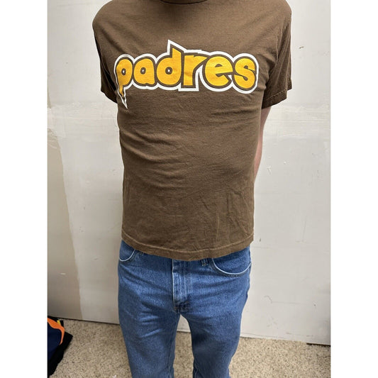 men’s san diego padres old logo style brown short sleeve youth large shirt