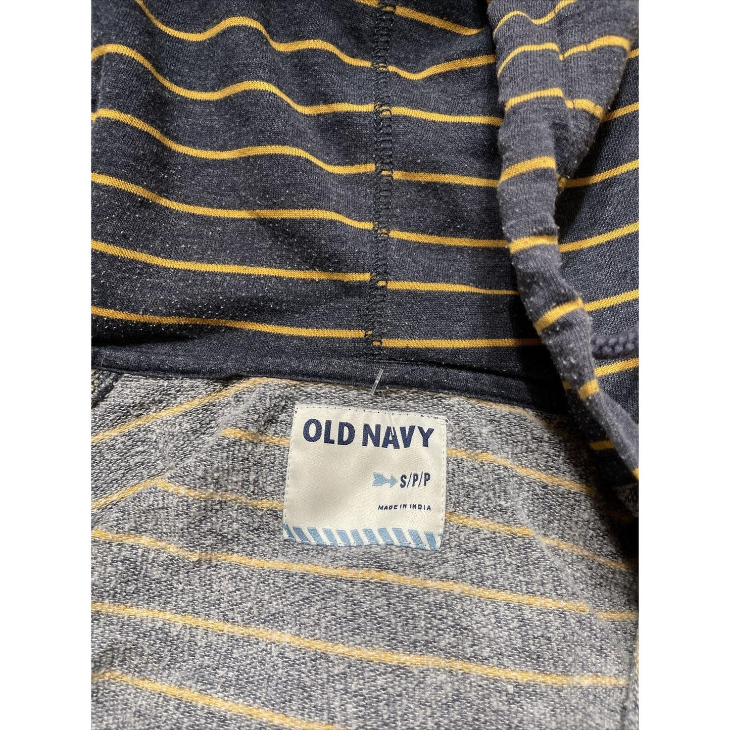 men's old navy small full zip hoodie bluish Gray With  yellow stripes