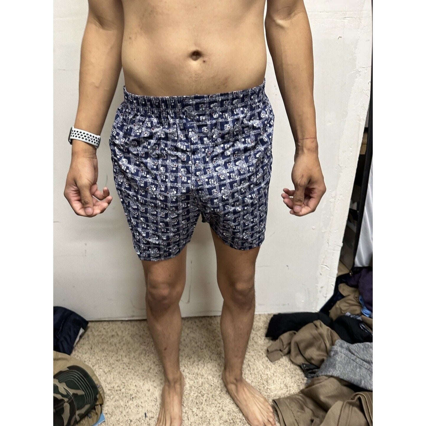 Men’s Small Fruit Of The Loom Blue Plaid Box Design Boxer Shorts