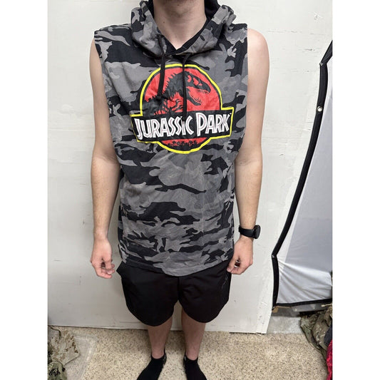 Teen boys  2XL Grey Hoodie Jurassic Park Sleeveless