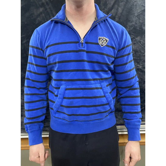 American Eagle Outfitters Royal Blue Striped Mens Small 1/4 Zip Pullover Sweater