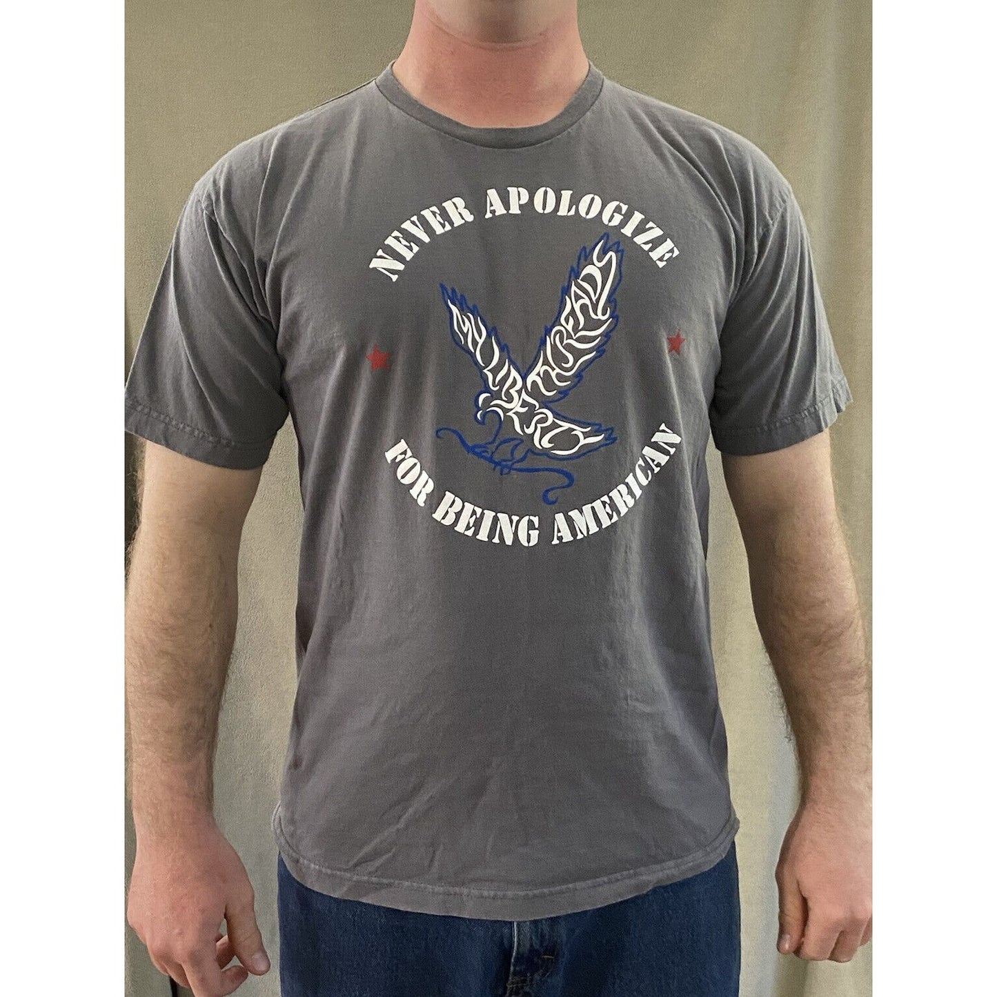 Bayside True American “Never Apologize for Being American” Gray Patriotic Shirt