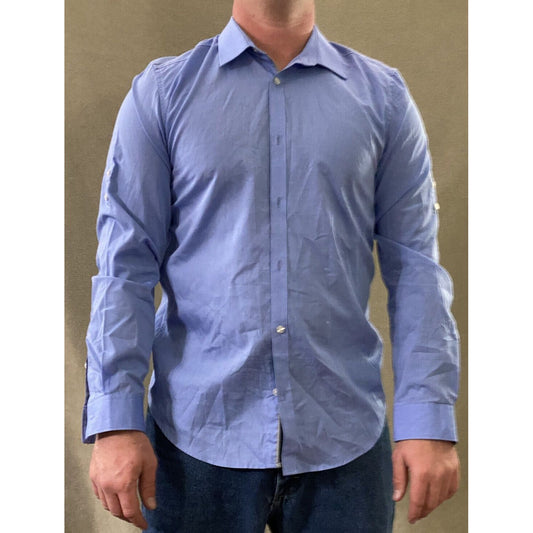 Calvin Klein Men’s Medium Plain Blue Button-Down Formal Cotton Long Sleeves