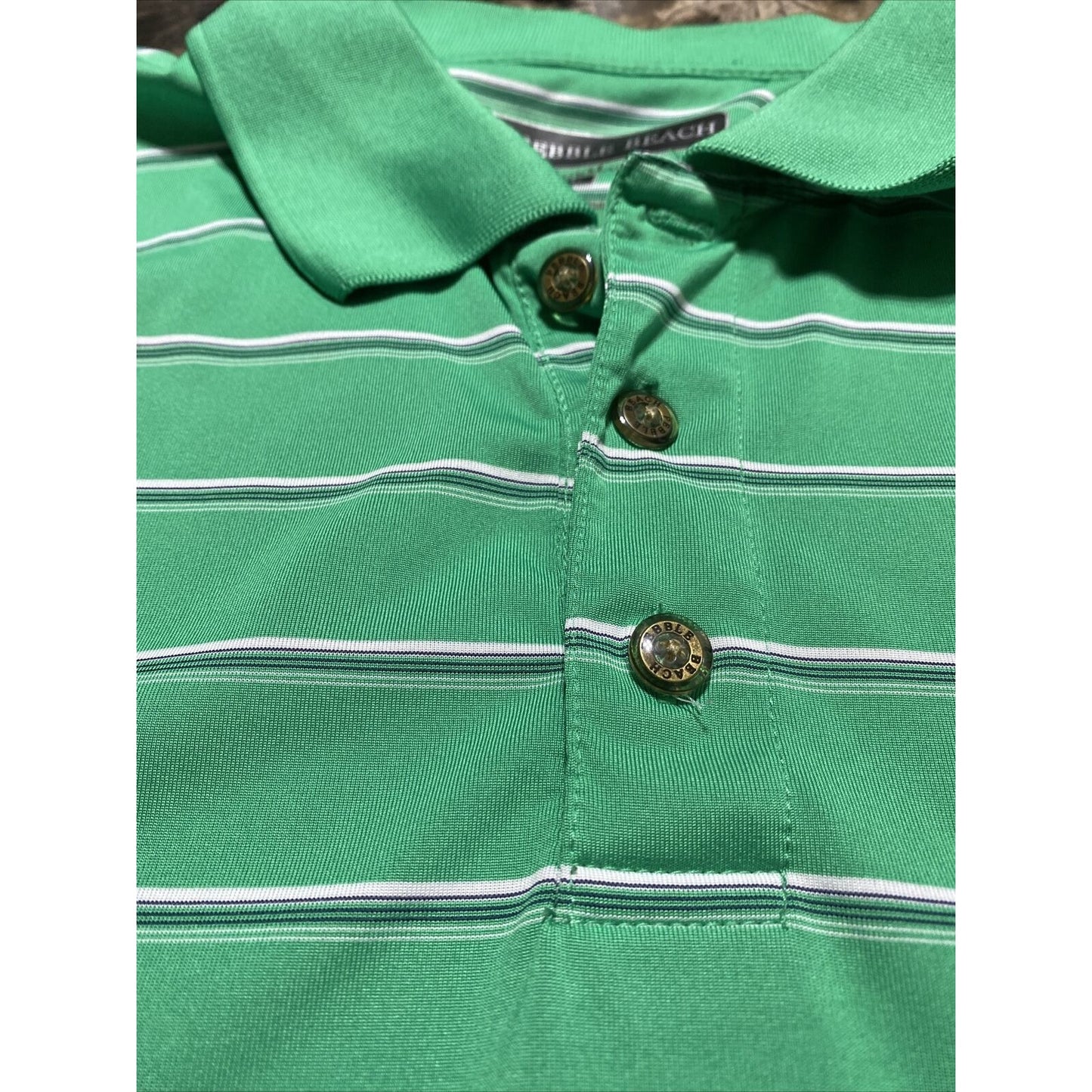 Pebble Beach Performance Men’s Large Green Stripes Golf Polyester Polo Shirt