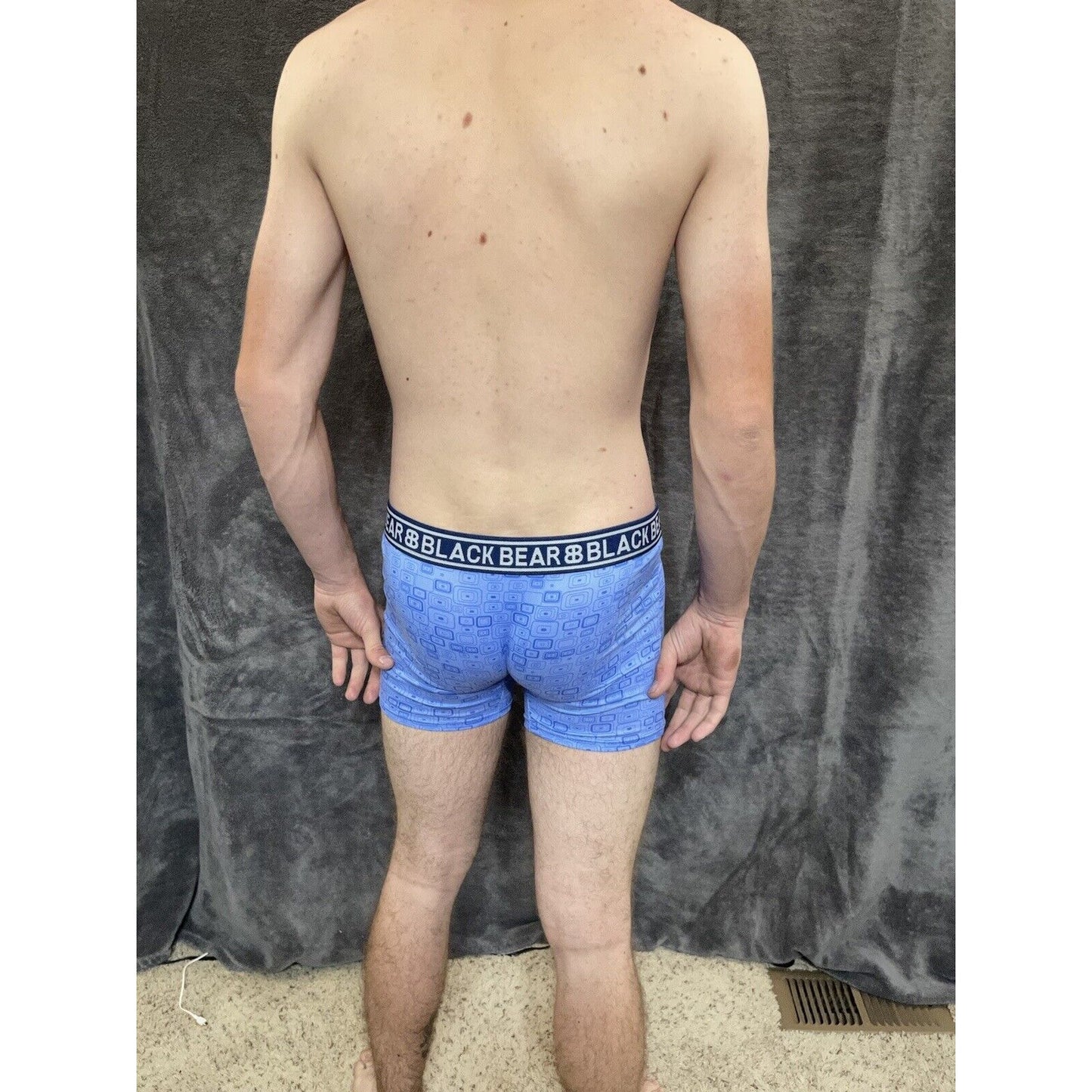 men's medium athletic trunk style black bear boxer brief Blue With Squares