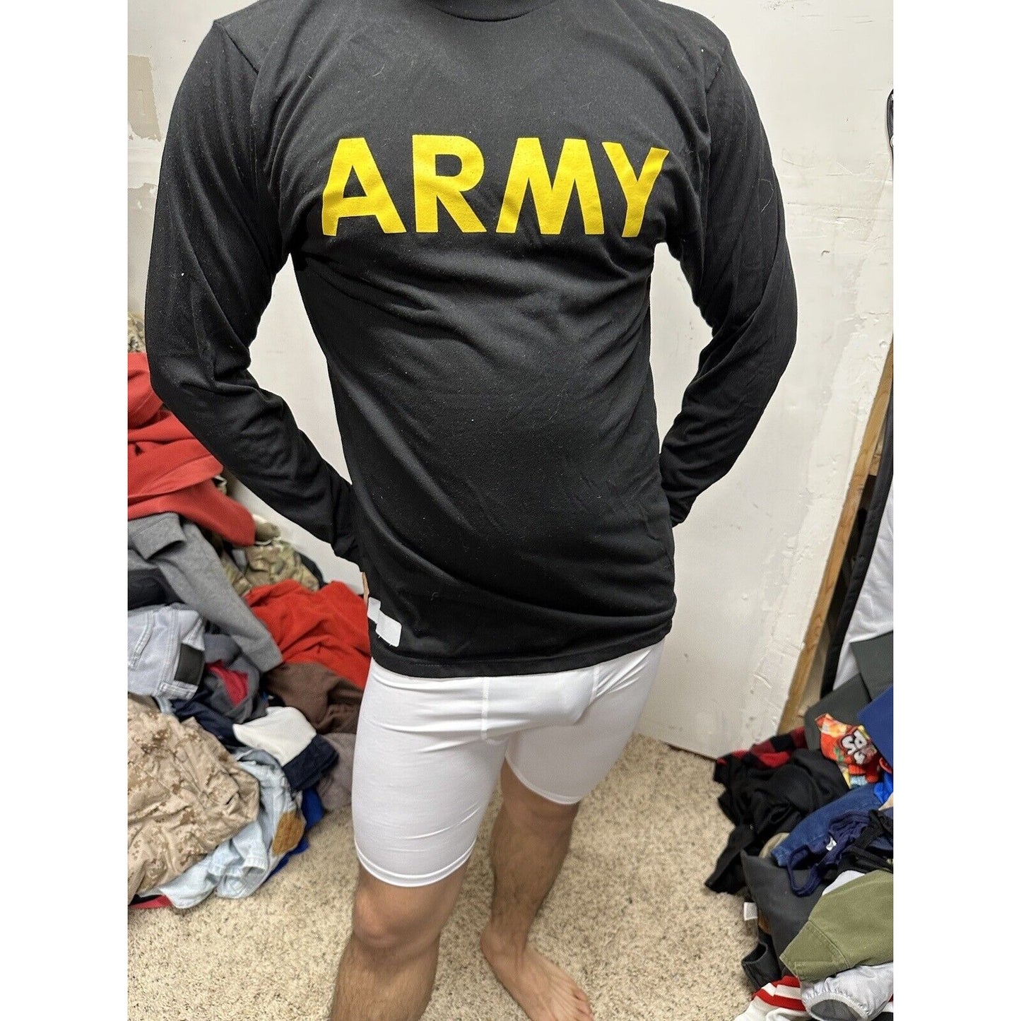 Men’s Army Pt Shirt Long Sleeve Uniform Black Multiple Sizes Long Sleeve