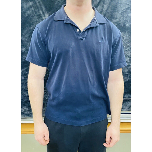 NAUTICA Navy Blue 100% Cotton Polo Short Sleeves Shirt Men’s Large