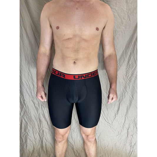 men's under armour boxer jock black with red band small
