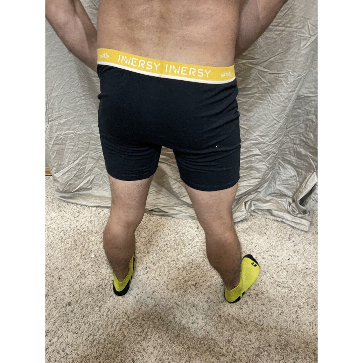 men's black large inersy weekly yellow back boxer briefs