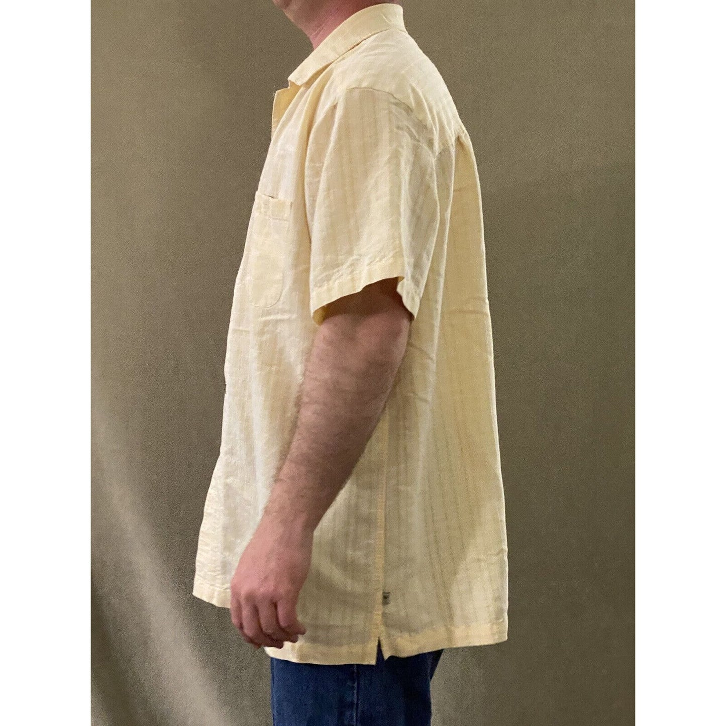 Island Shores Men's 2XL Yellow Plaid Button-down Camp Collar Short Sleeves Shirt