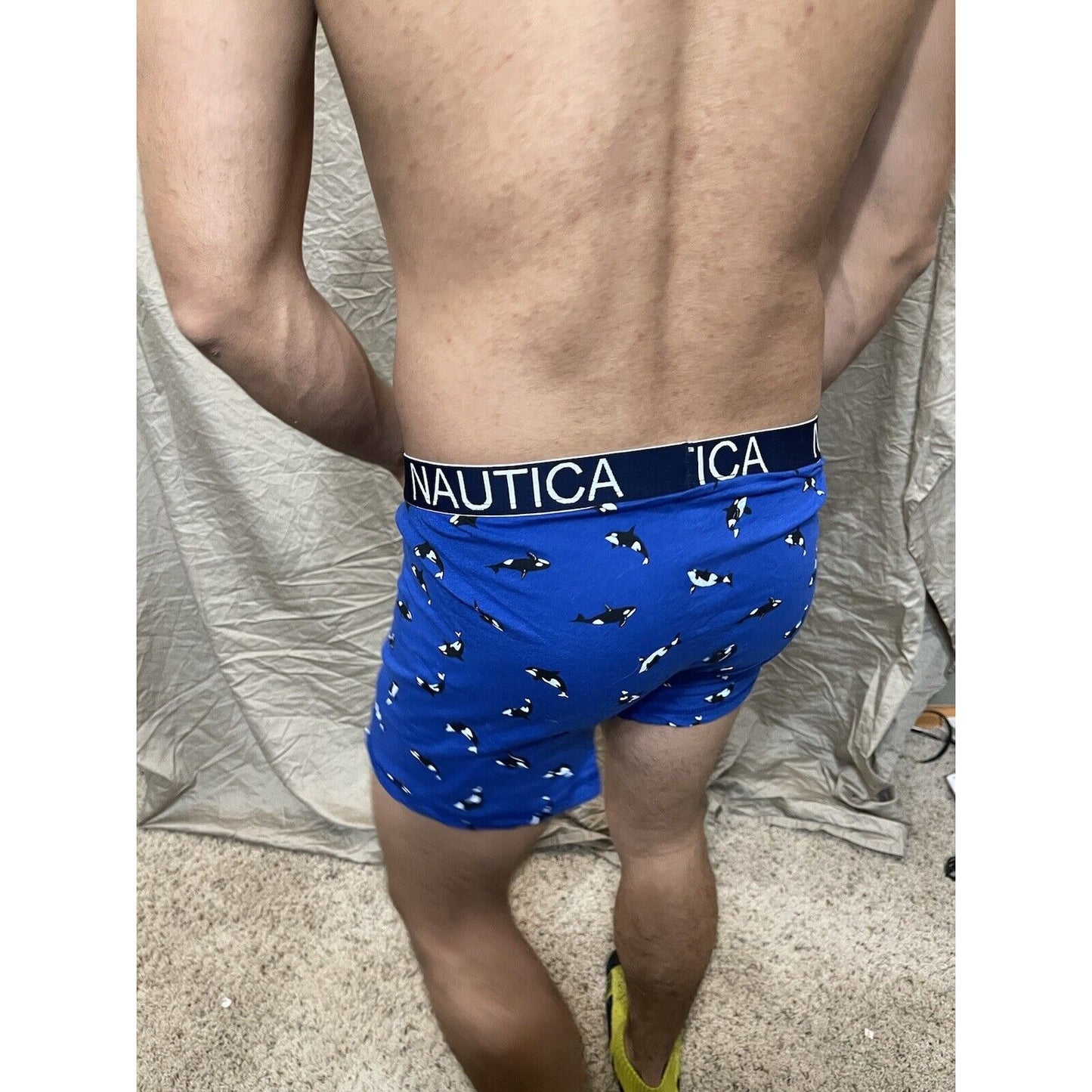 men's nautica whales - orca - XL blue compression boxer shorts