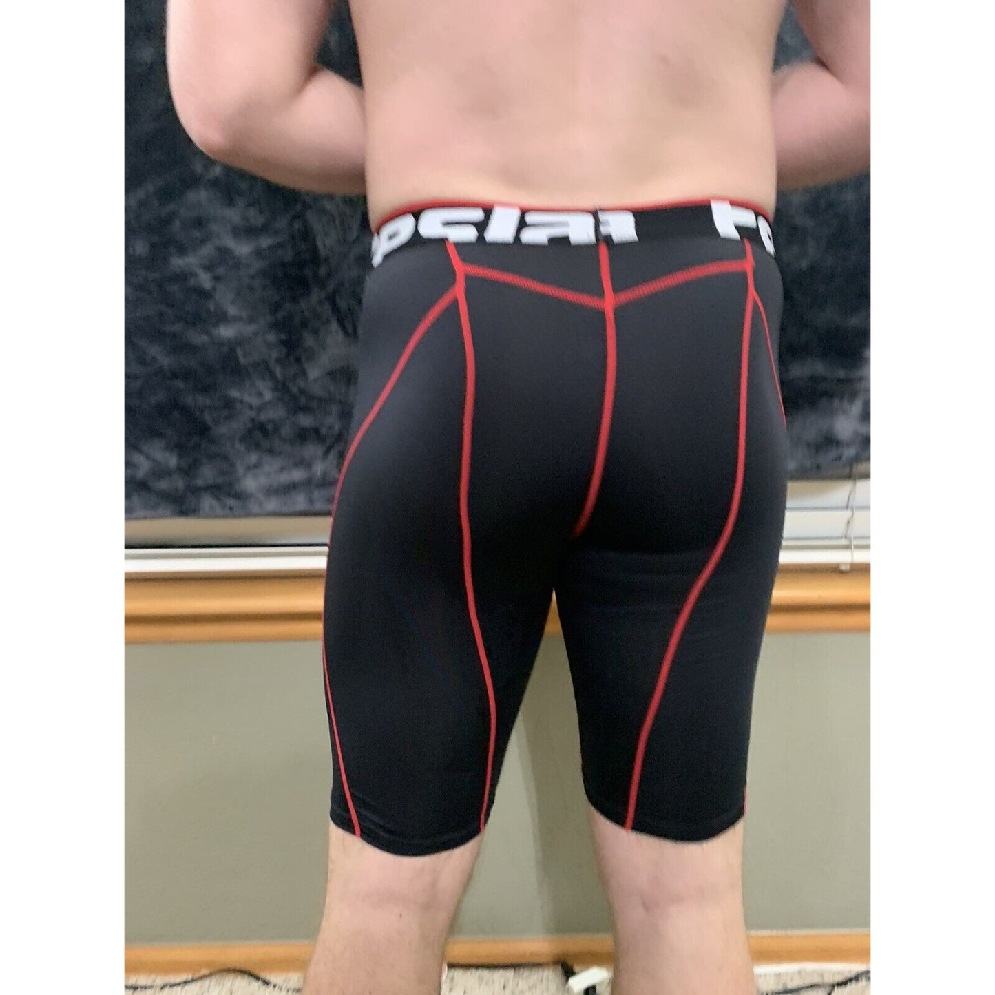 Men's Tesla Compression Running Cycling Performance Shorts Black Red XL