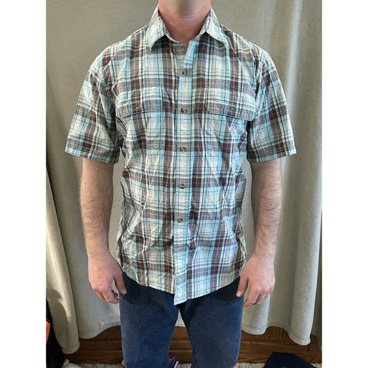 G.H. Bass & Co Mens Short Sleeve Blue / green Plaid Shirt Size L Large