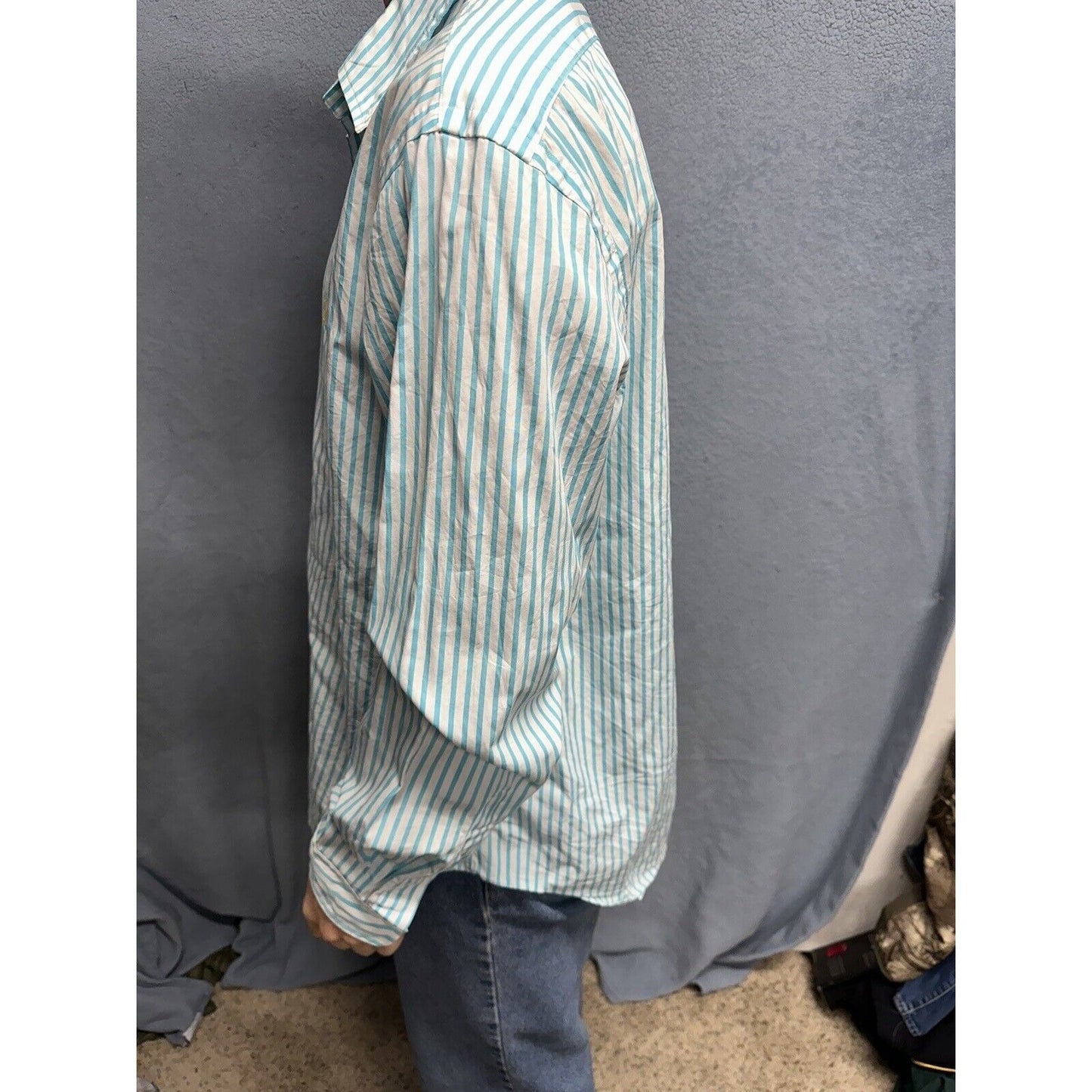 Men’s Teal And White Striped XL Button Up Long Sleeve Ralph Lauren Shirt