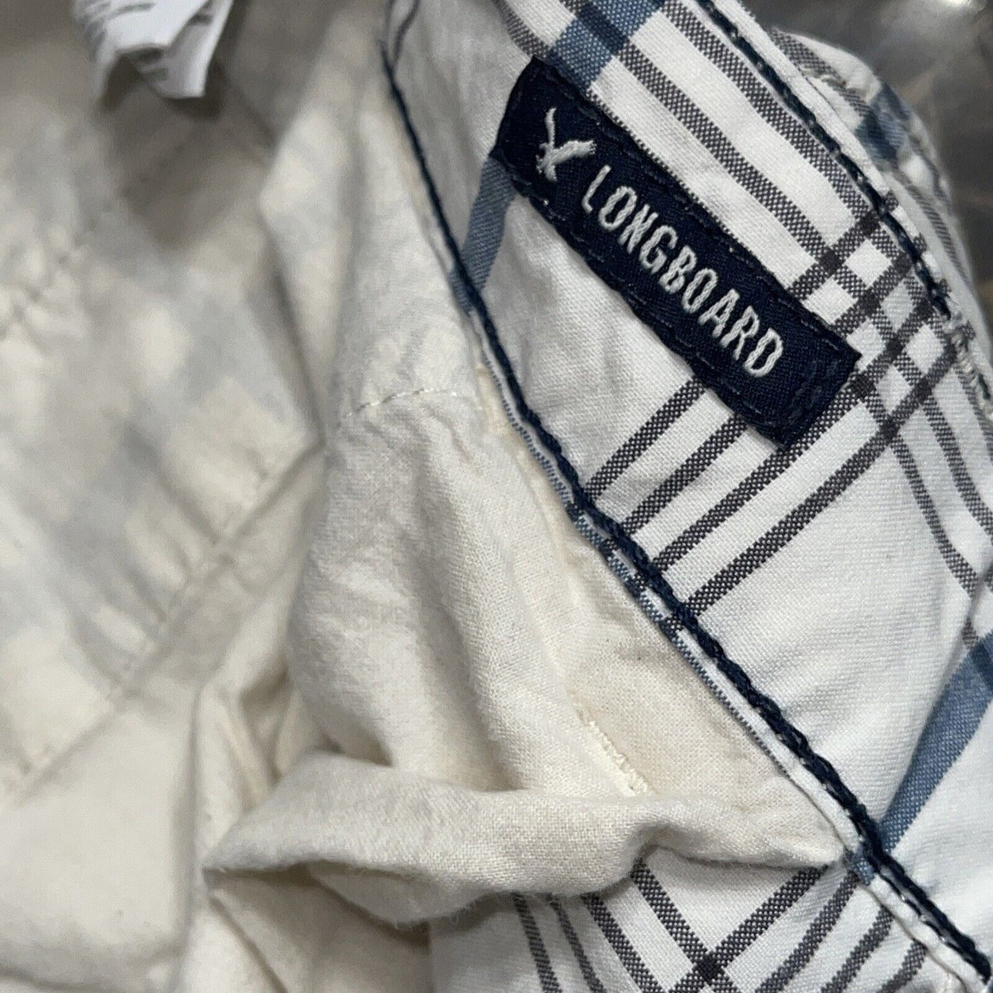 Men’s American Eagle Size 31 White Blue Plaid Longboard Shorts