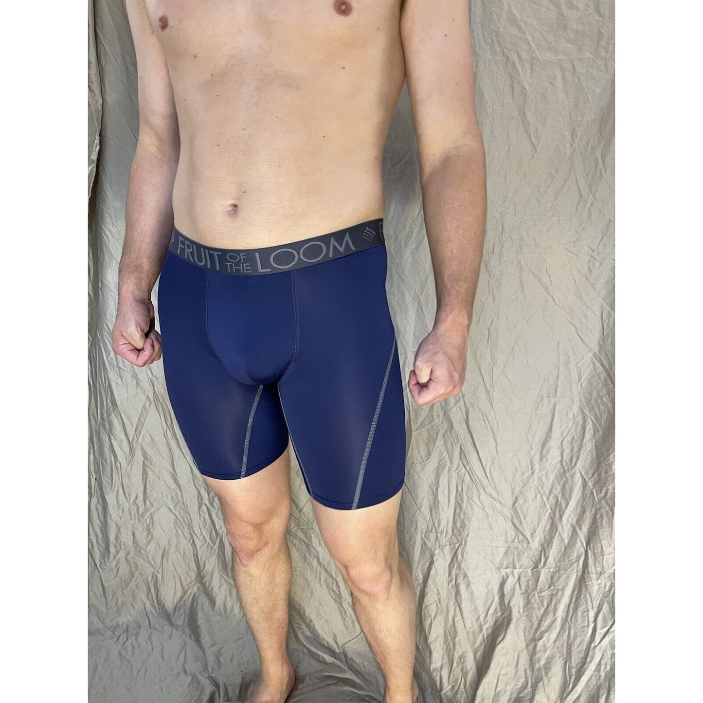 men's fruit of the loom dark blue compression boxer briefs medium
