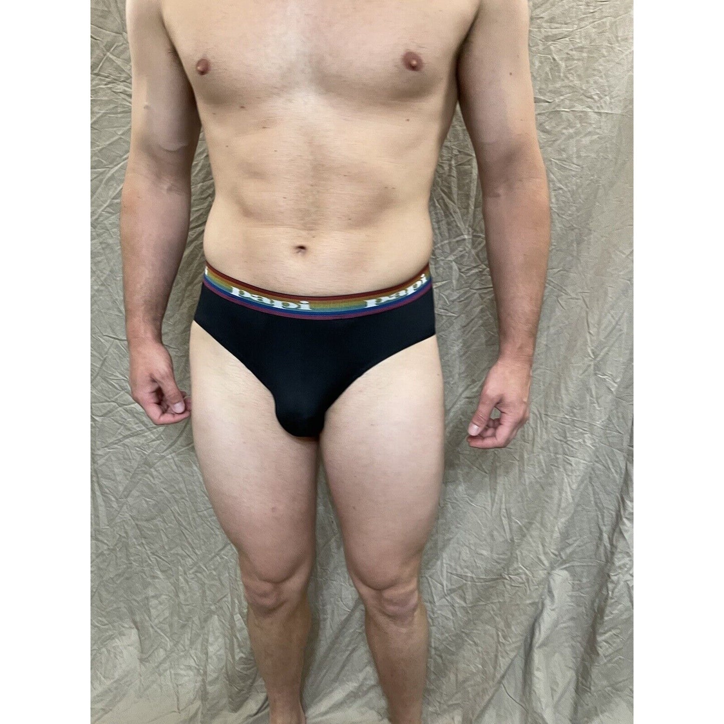 men's black rainbow pride papi brief 8% spandex medium