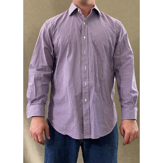 Polo Ralph Lauren Men’s Sz 16 1/2 Classic Fit Purple Gingham Plaid Long Sleeves