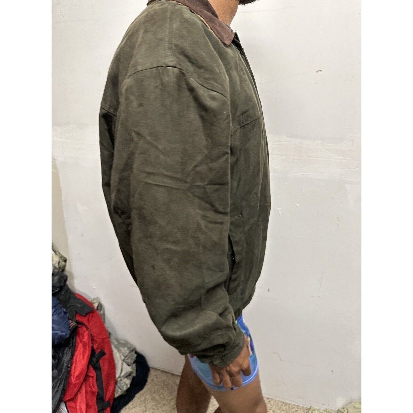 Men’s Forest Green Weather Report Full Zip Jacket Poly Suede Look