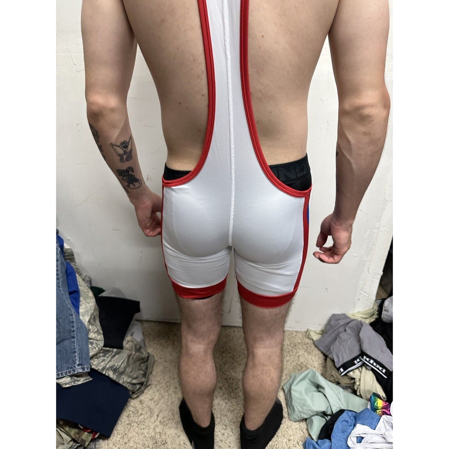 Men’s Patriotic Red White And Blue Tauwell Wrestling Singlet Large