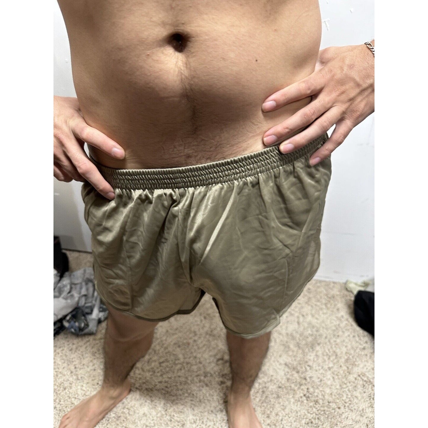 Tan Nylon Soffe Ranger Panties Silkies Running Track Shorts - Men's Medium