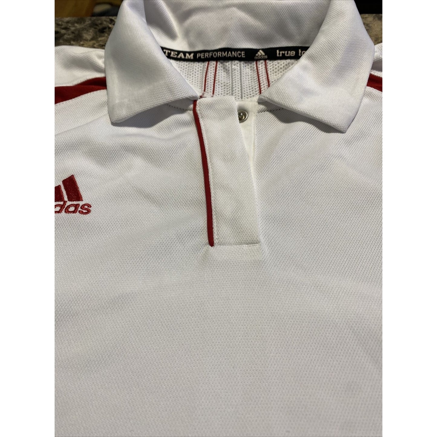 Adidas Team Performance Women’s Large White Red Athletic Climacool Polo Shirt