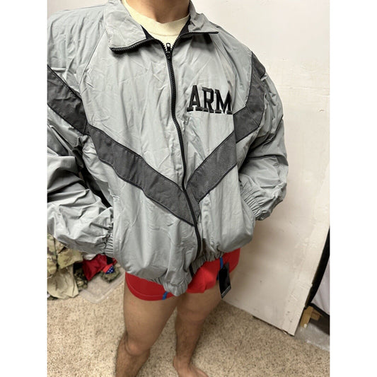 Men’s Army Medium Short Jacket Physical Fitness Uniform Full Zip Gray