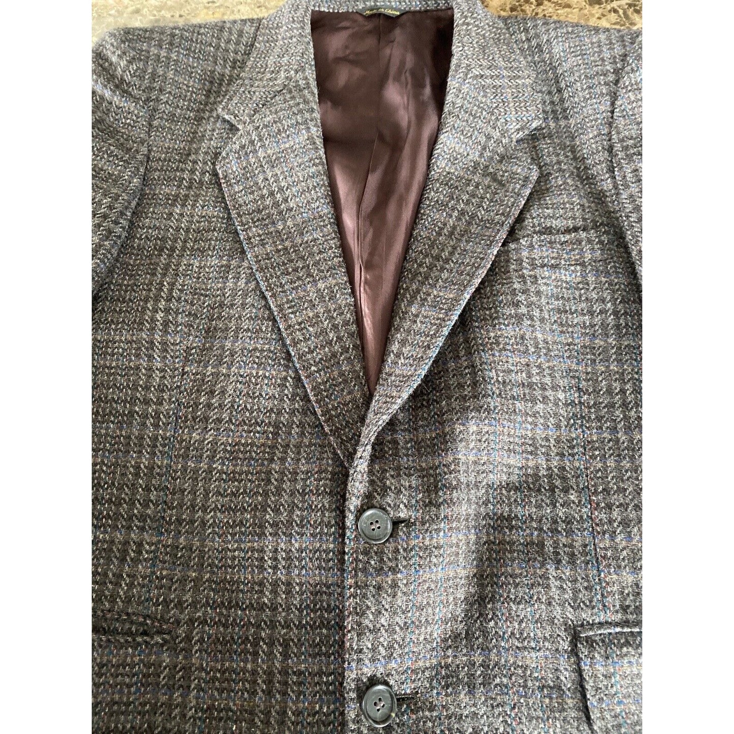 The Men’s Store Men’s 42S Brown Herringbone Polyester Wool Blazer Jacket