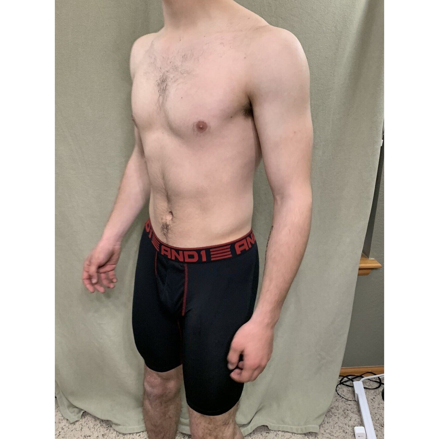 Men’s Black With Red Band Medium AND1 Compression Performance Boxer Briefs