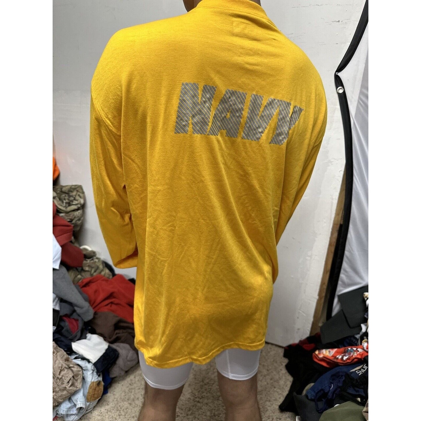 Men’s Navy Polyester PT Yellow Uniform Shirt Long Sleeve 2XL