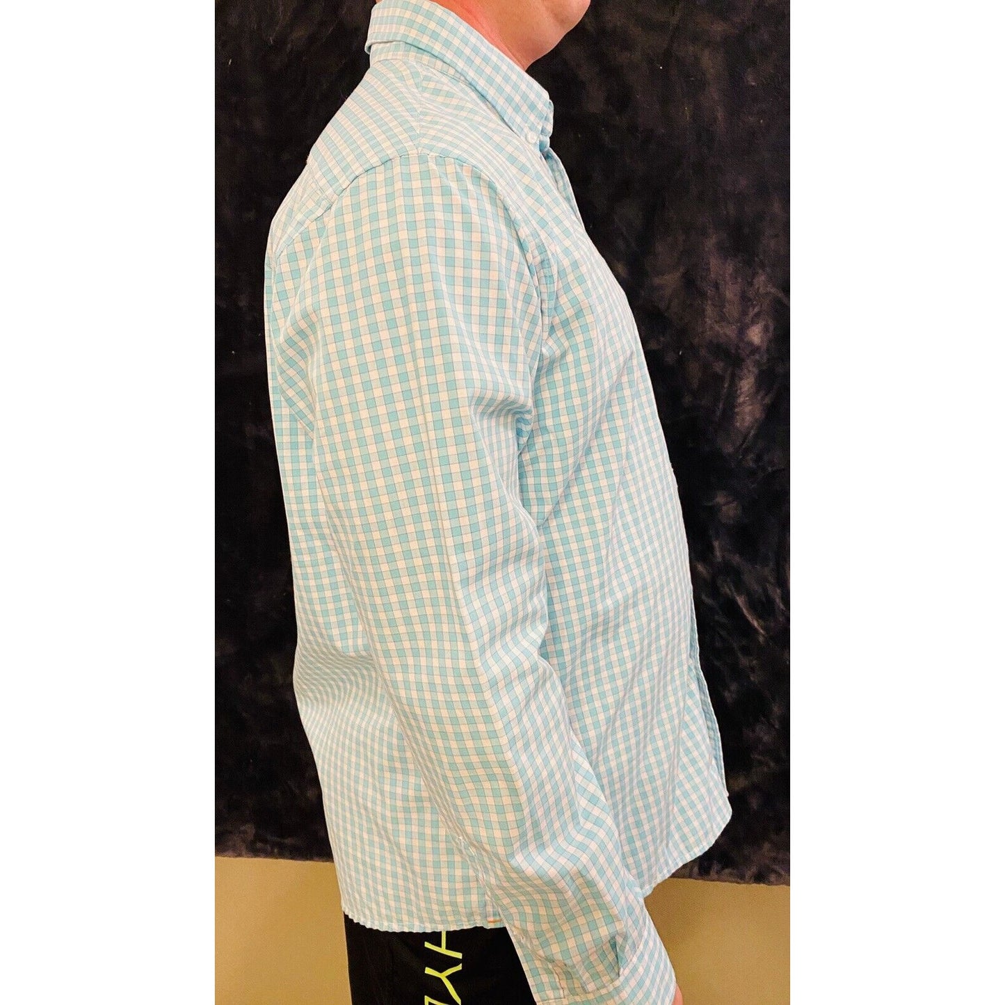 Dockers Men's Torqouise Checkered Long Sleeve Button up Casual Dress Shirt L