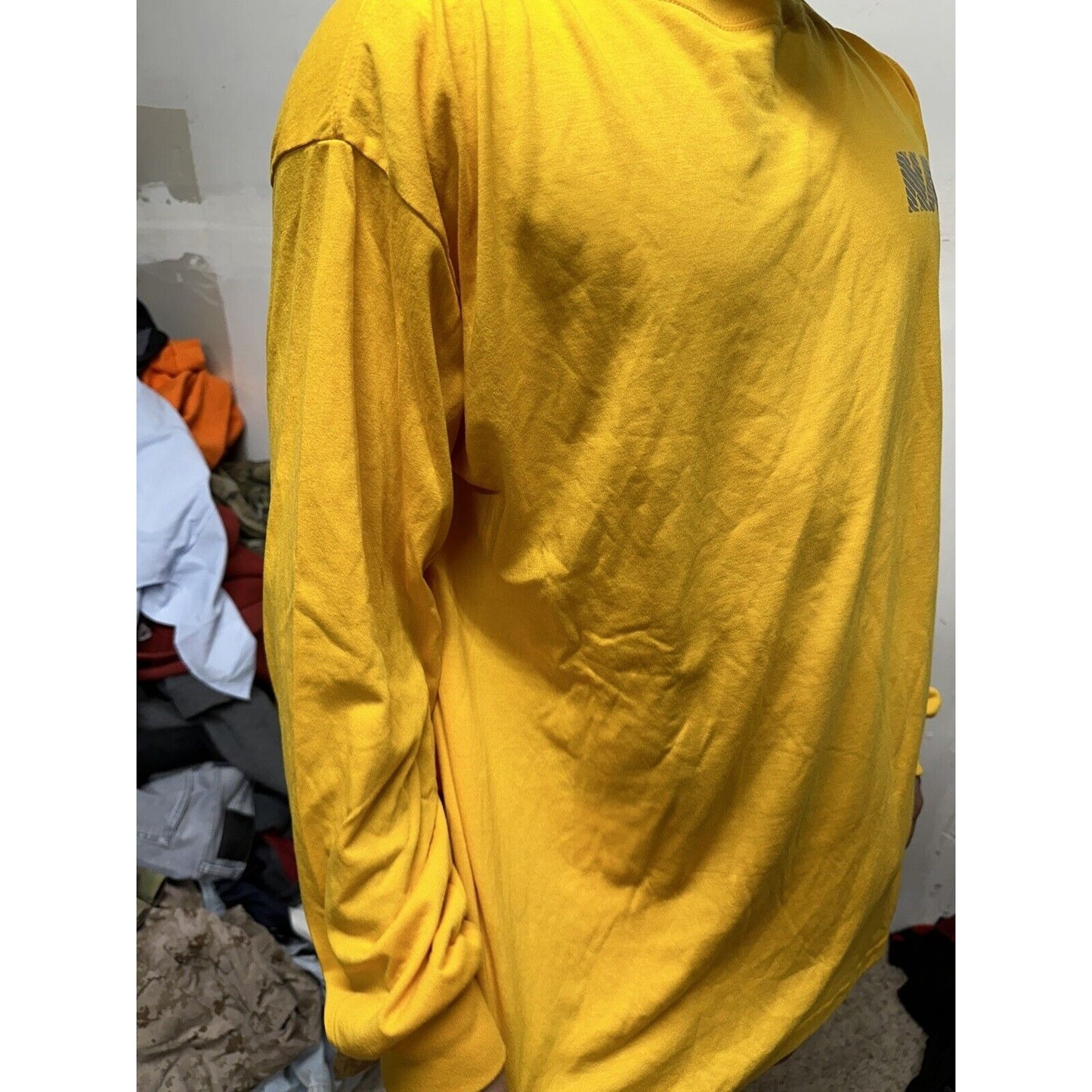 Men’s Navy Polyester PT Yellow Uniform Shirt Long Sleeve 2XL