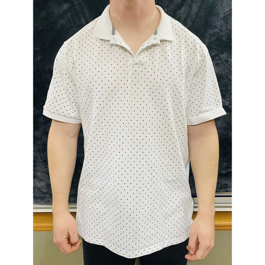 Old Navy White Cotton-blend with Dark Blue Polka Dots Men’s XXL Polo Shirt