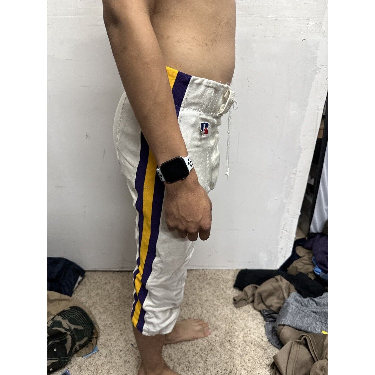Men’s White Russell Athletics Size 36 Football Pants Gold Purple