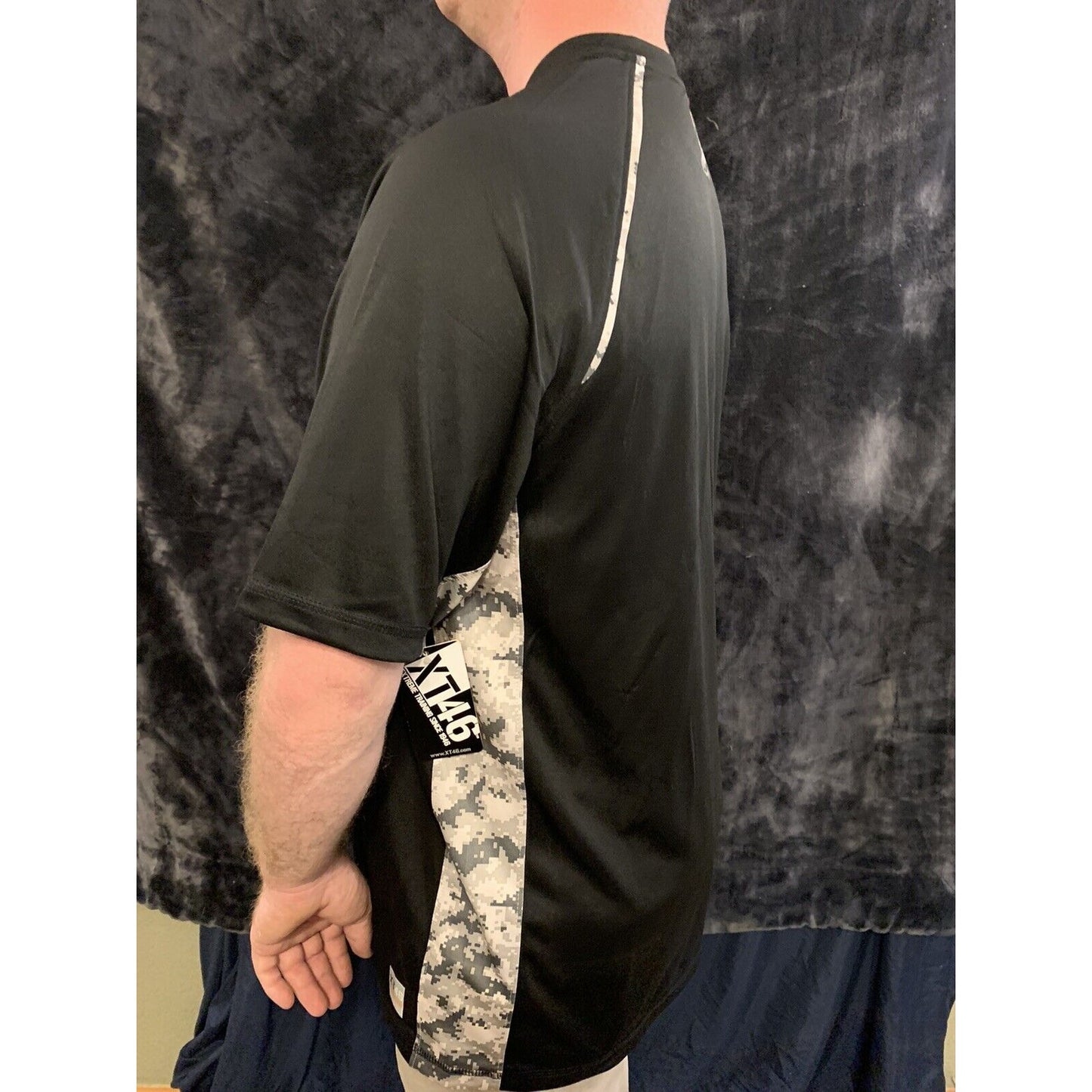 Men’s Soffe XT46 Black With Camo Large Tee 100% Polyester