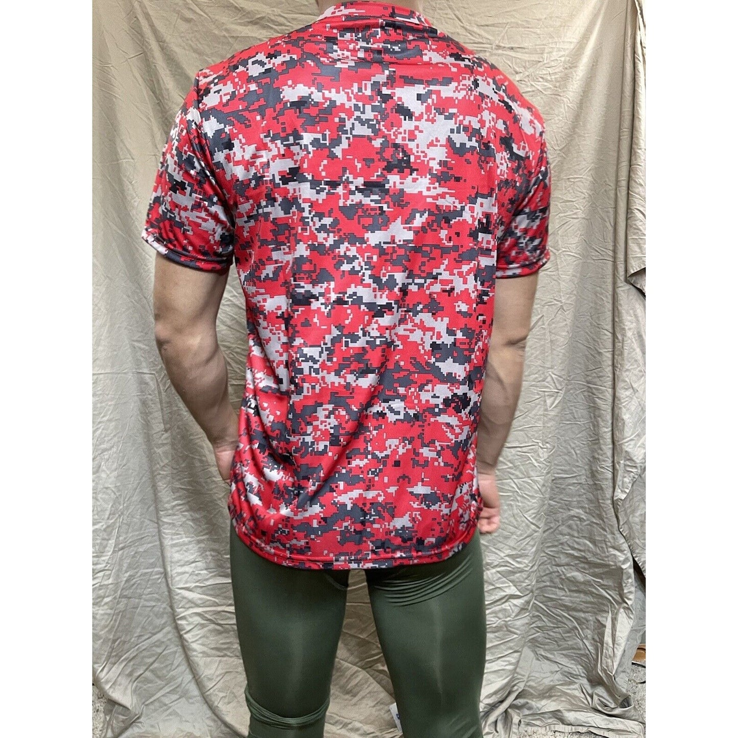 Boy's Youth Large Digi Camo Alleson Athletic Red Compression Workout Shirt