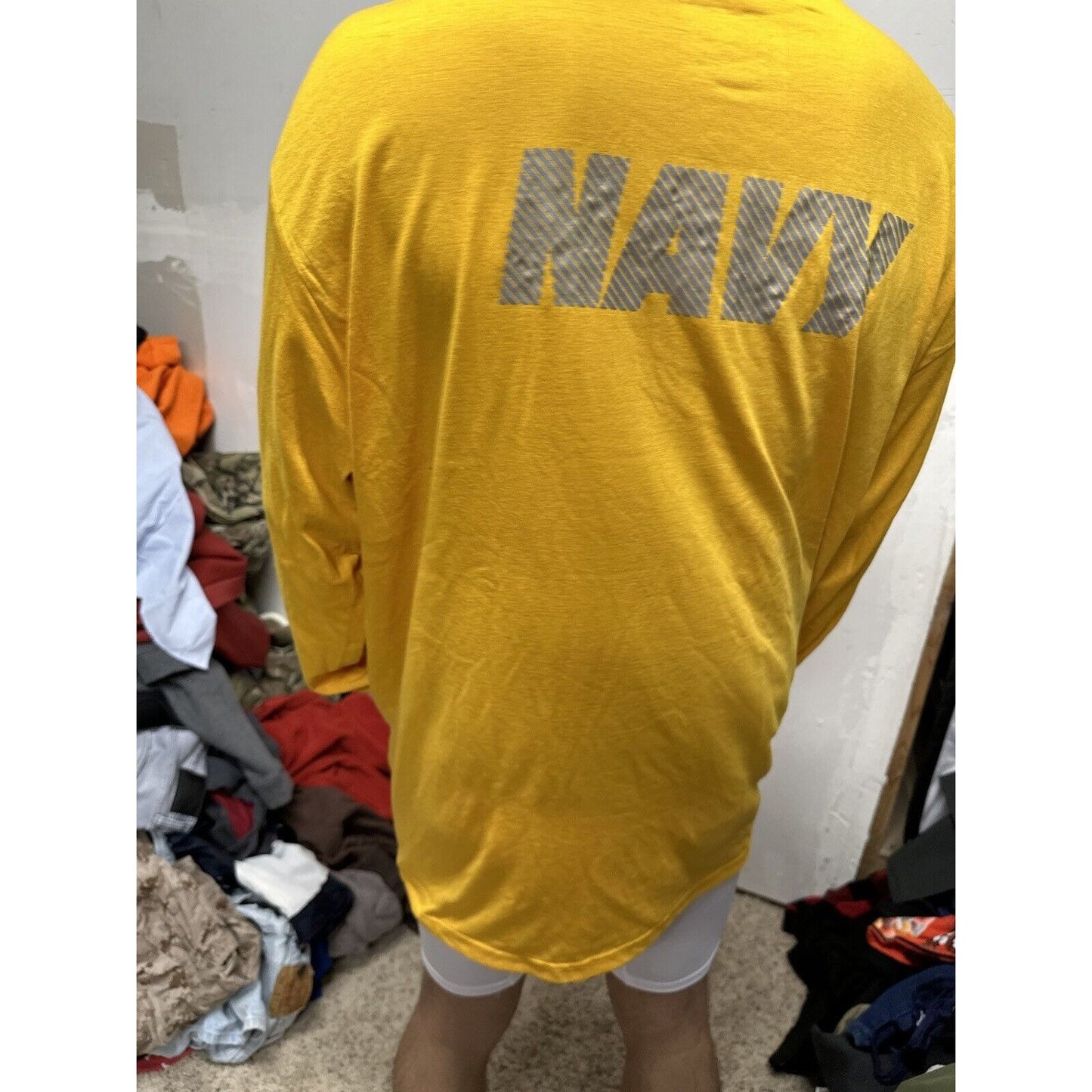 Men’s Navy Polyester PT Yellow Uniform Shirt Long Sleeve 2XL