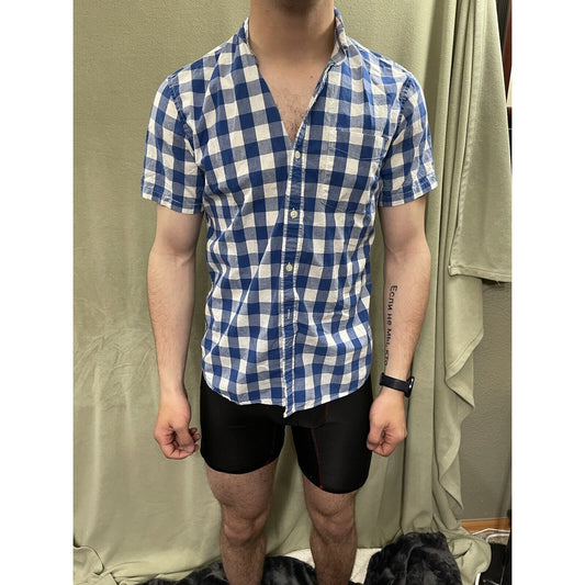 Men’s Small Gap Blue Plaid Standard Fit Short Sleeve Coupe