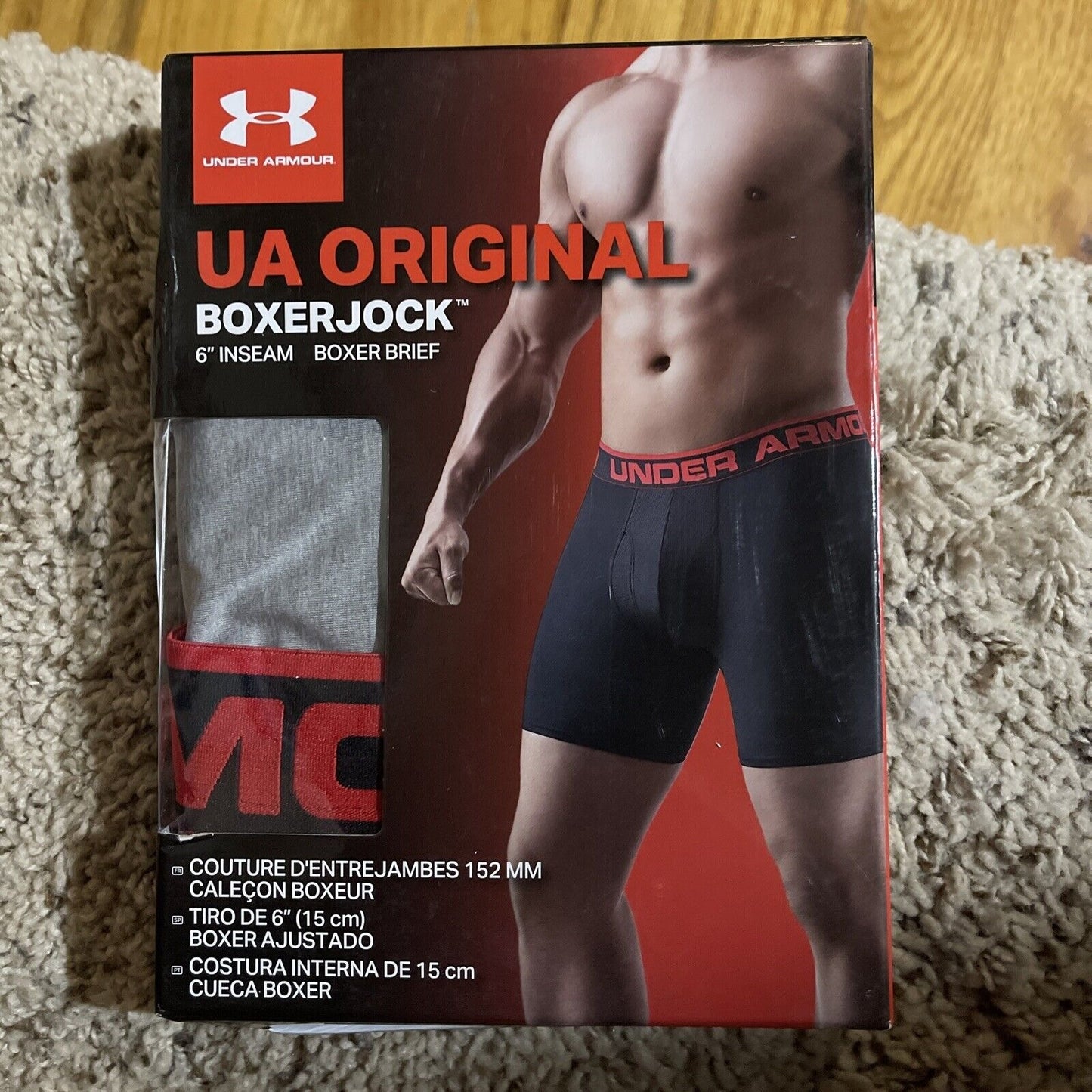 Men’s Gray With Black/Red Band under armour Ua boxerjock 6” Size Small