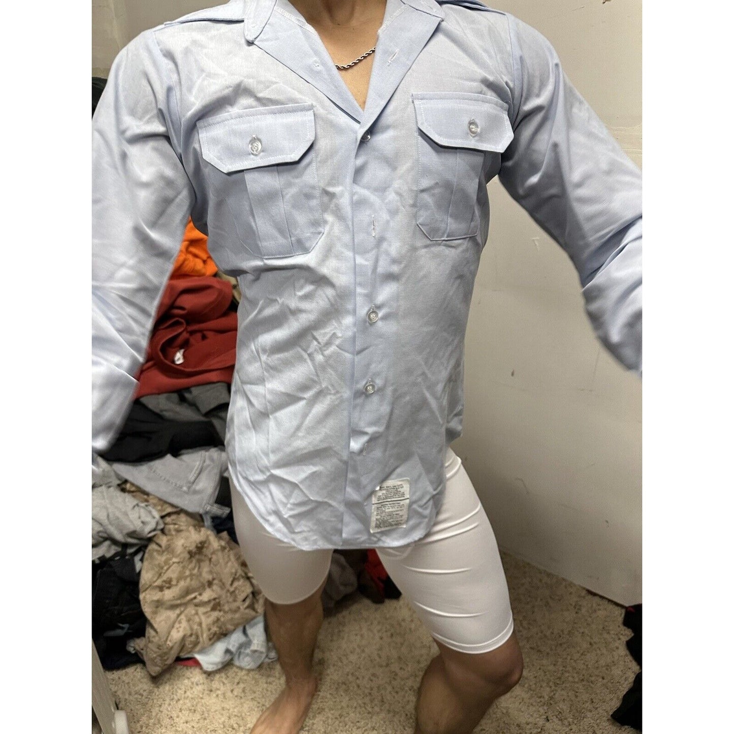Men’s Dress Blues Shirt USSF USAF Coast Guard Uniform Long Sleeve Size 15 X 33
